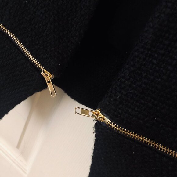 [Women's XS] LADY DUTCH Cropped Jacket Biker Tweed Gold Zipper Open Front Chic - Picture 3 of 7